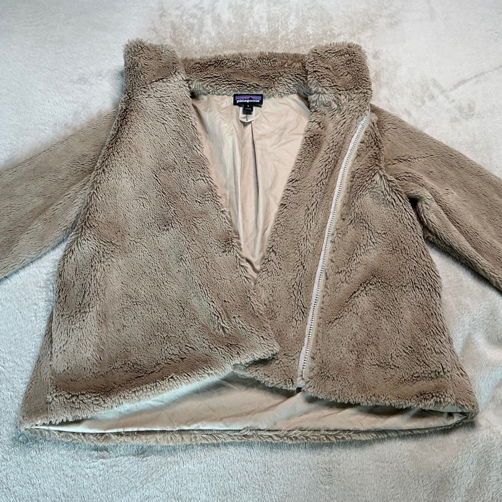 Patagonia Pelage Jacket Womens Small Fuzzy Faux Fur Fleece Asymmetric Coat EUC